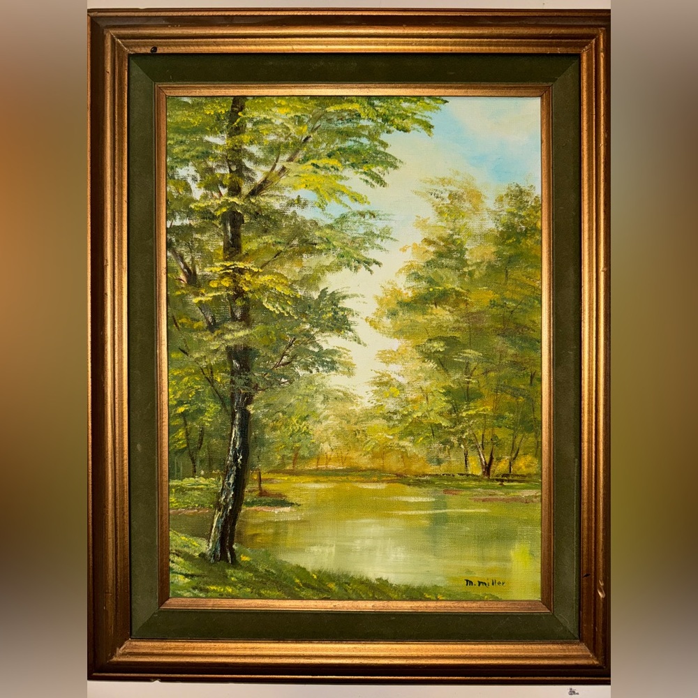 Beautiful Antique Oil Painting Landscape  Signed M. Miller - Maud Miller 17x21